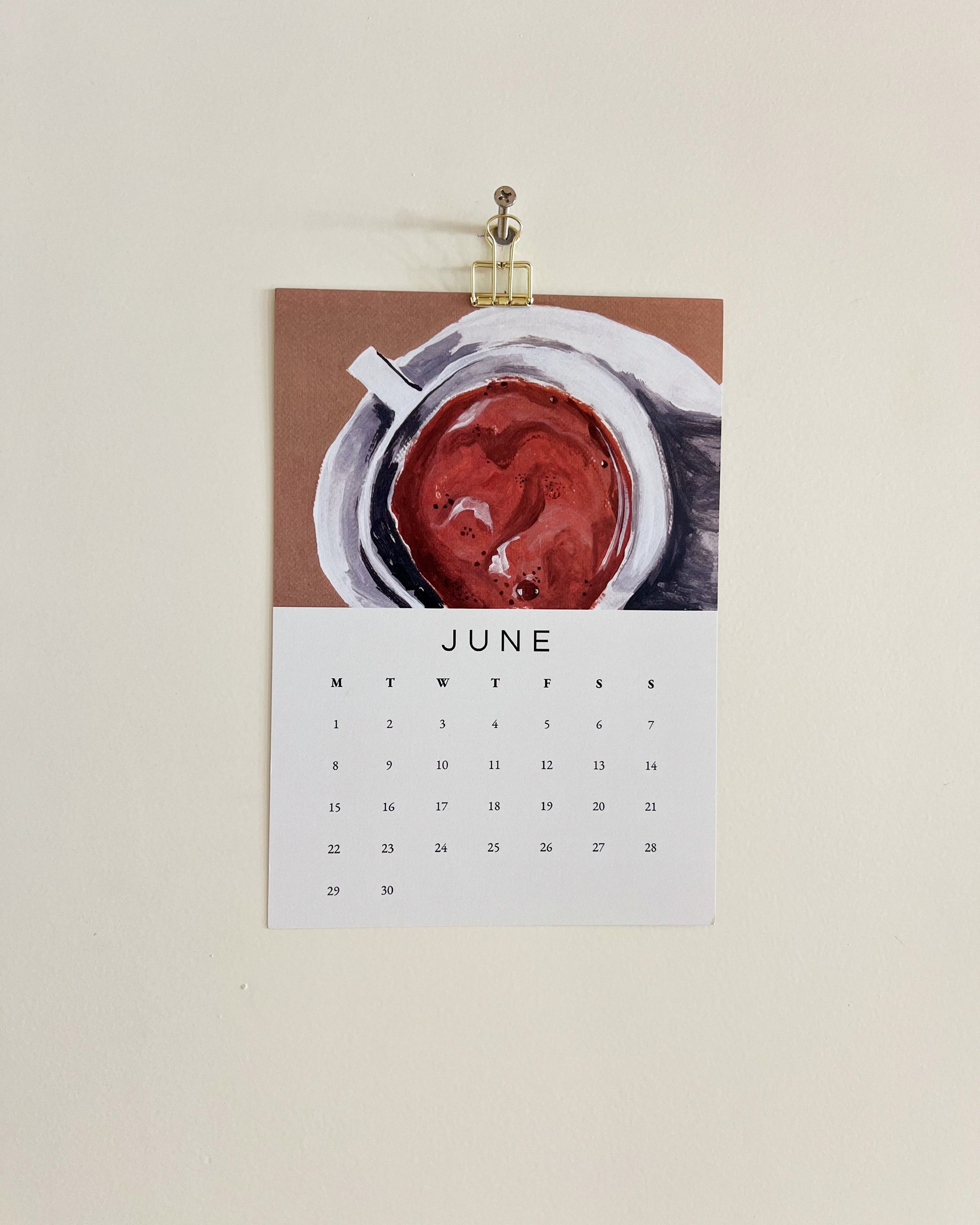 2026 Wall/Desk Calendar with June sketchbook original art/illustration of a coffee cup - cappuccino.