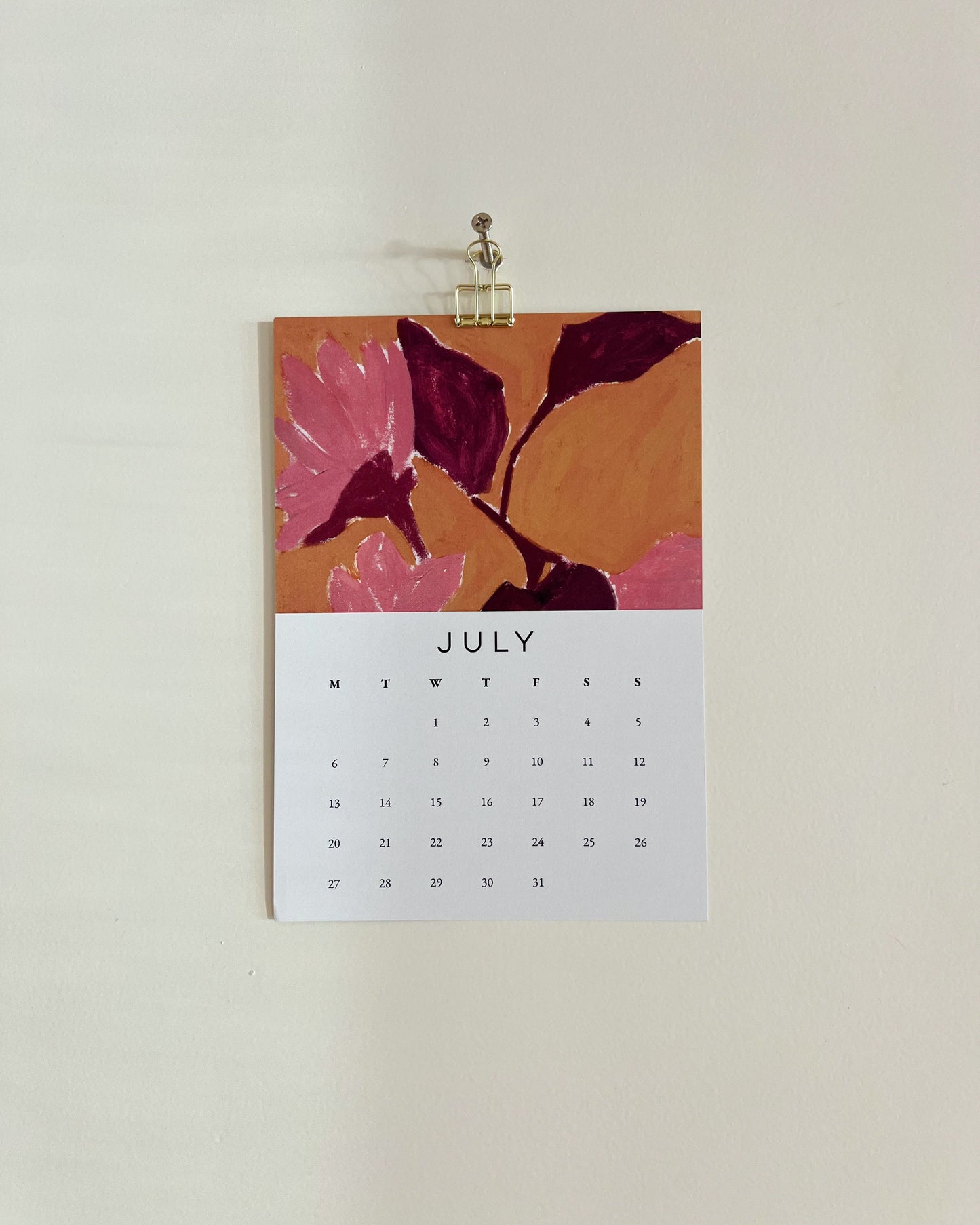 2026 Wall/Desk Calendar with July sketchbook original art/illustration of abstract flowers.