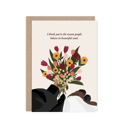 Greeting card with floral illustration and text on a white background