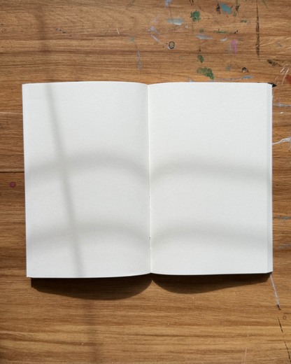 Flat lay blank notebook / sketchbook with white pages 